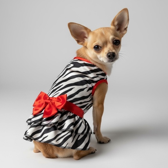 Zebra Print Satin Ruffle Dog Dress - Picture 1 of 8